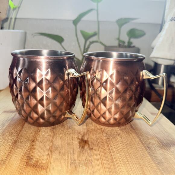 Eco One by Silver One Moscow Mule Hammered Copper Mugs Set Of 2 - Picture 1 of 2